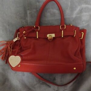 Classic Red Satchel with Gold Hardware and Tassel Charm